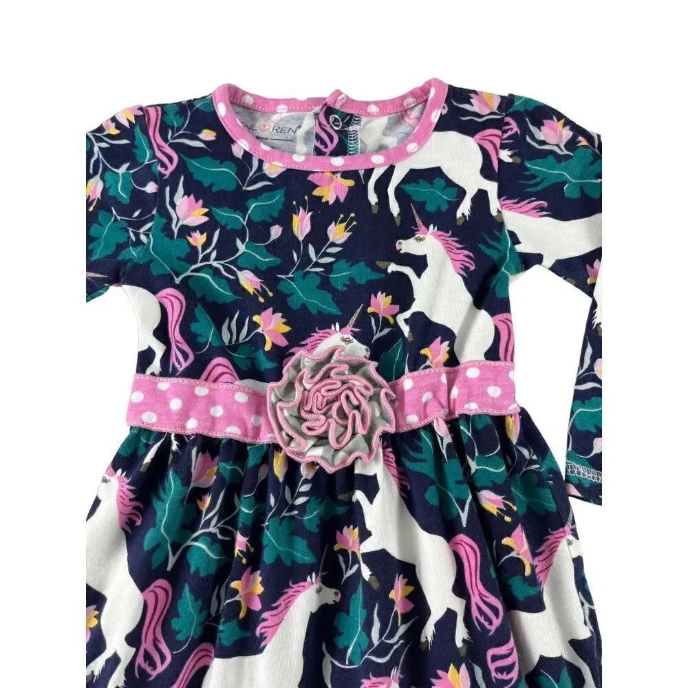 AnnLoren Sara Unicorn Polka Dot Flower One Piece Long Sleeve Romper 18-24 Months